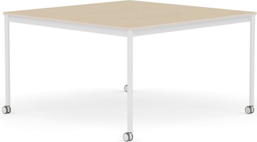 Base Tisch mit Rollen 128 cm quadratisch lackiertes Eichenfurnier weiße Beine