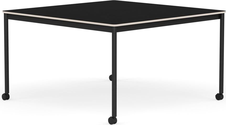 Base Tisch mit Rollen 128 cm quadratisch schwarz laminiert schwarze Beine
