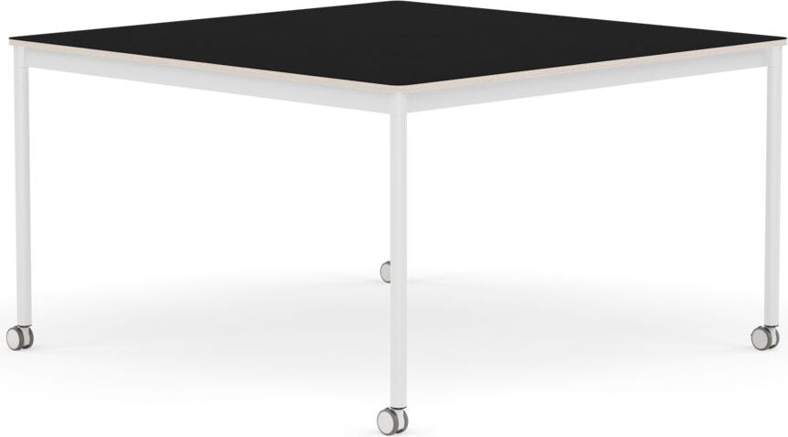 Base Tisch mit Rollen 128 cm quadratisch schwarz laminiert weiße Beine