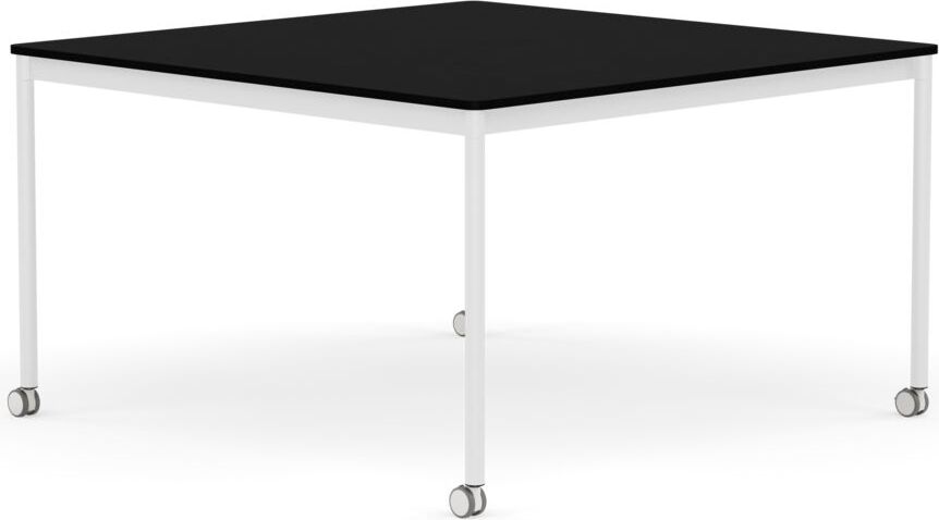 Base Tisch mit Rollen 128 cm quadratisch schwarz laminiertes ABS weiße Beine