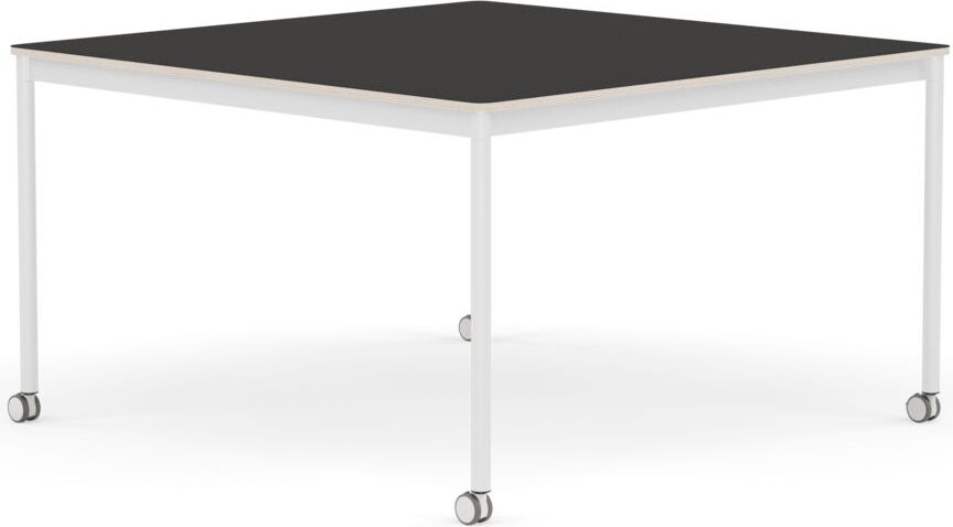 Base Tisch mit Rollen 128 cm quadratisch schwarz Linoleum weiße Beine