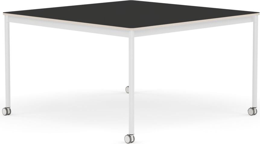 Base Tisch mit Rollen 128 cm quadratisch schwarz Nanolaminat weiße Beine