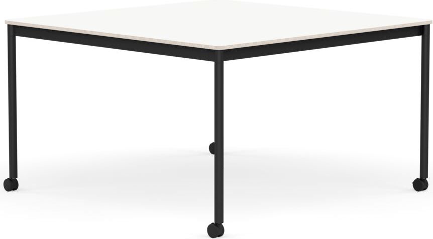 Base Tisch mit Rollen 128 cm quadratisch weiß laminiert schwarze Beine