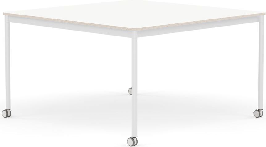 Base Tisch mit Rollen 128 cm quadratisch weiß laminiert weiße Beine
