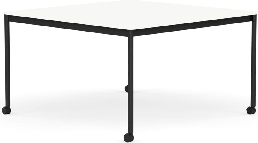 Base Tisch mit Rollen 128 cm quadratisch weiß laminiertes ABS schwarze Beine
