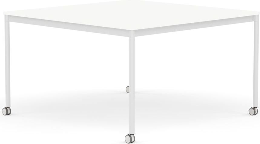 Base Tisch mit Rollen 128 cm quadratisch weiß laminiertes ABS weiße Beine