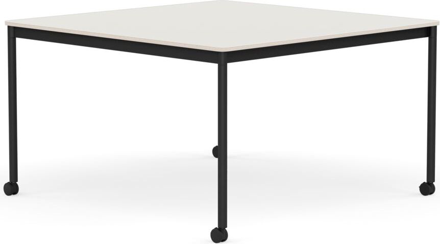 Base Tisch mit Rollen 128 cm quadratisch weiß Nanolaminat schwarze Beine