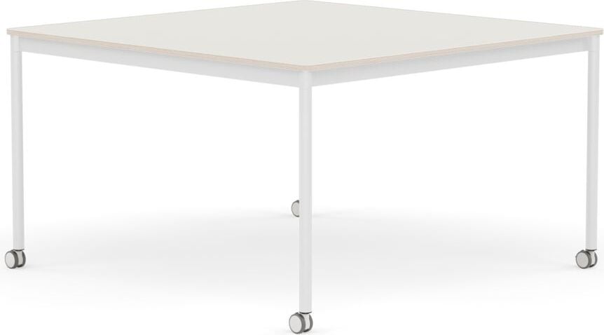 Base Tisch mit Rollen 128 cm quadratisch weiß Nanolaminat weiße Beine