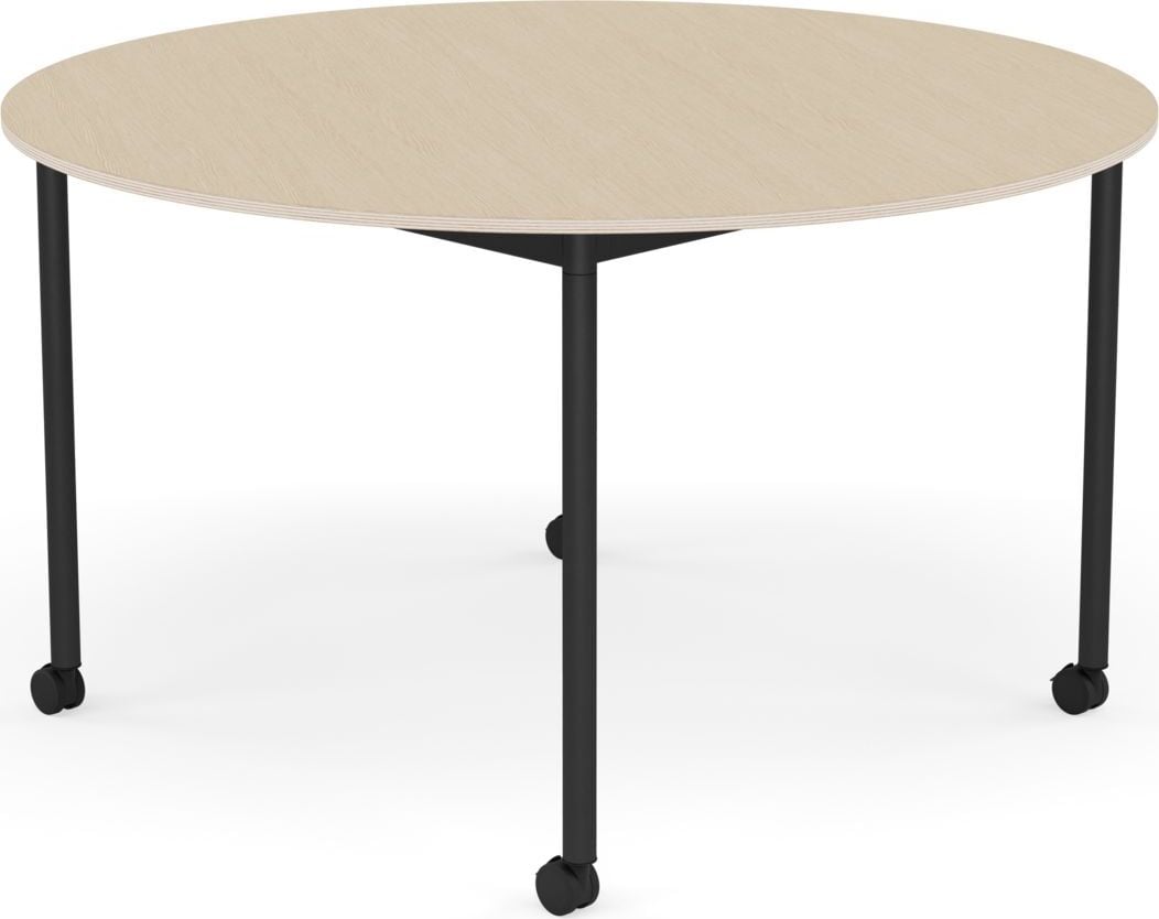 Base Tisch mit Rollen 128 cm rund lackiertes Eichenfurnier schwarze Beine