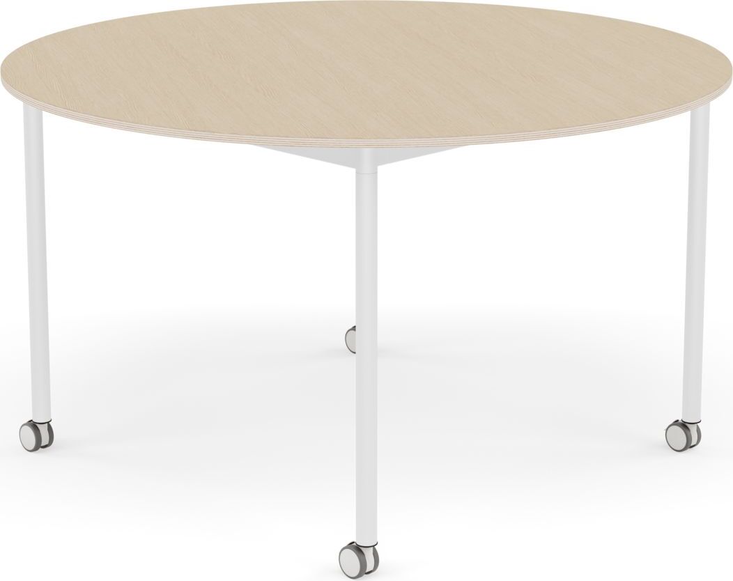 Base Tisch mit Rollen 128 cm rund lackiertes Eichenfurnier weiße Beine