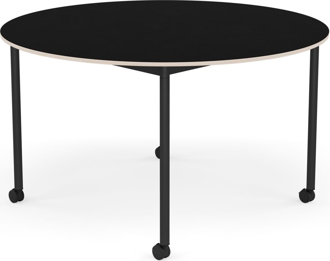 Base Tisch mit Rollen 128 cm rund schwarz laminiert schwarze Beine