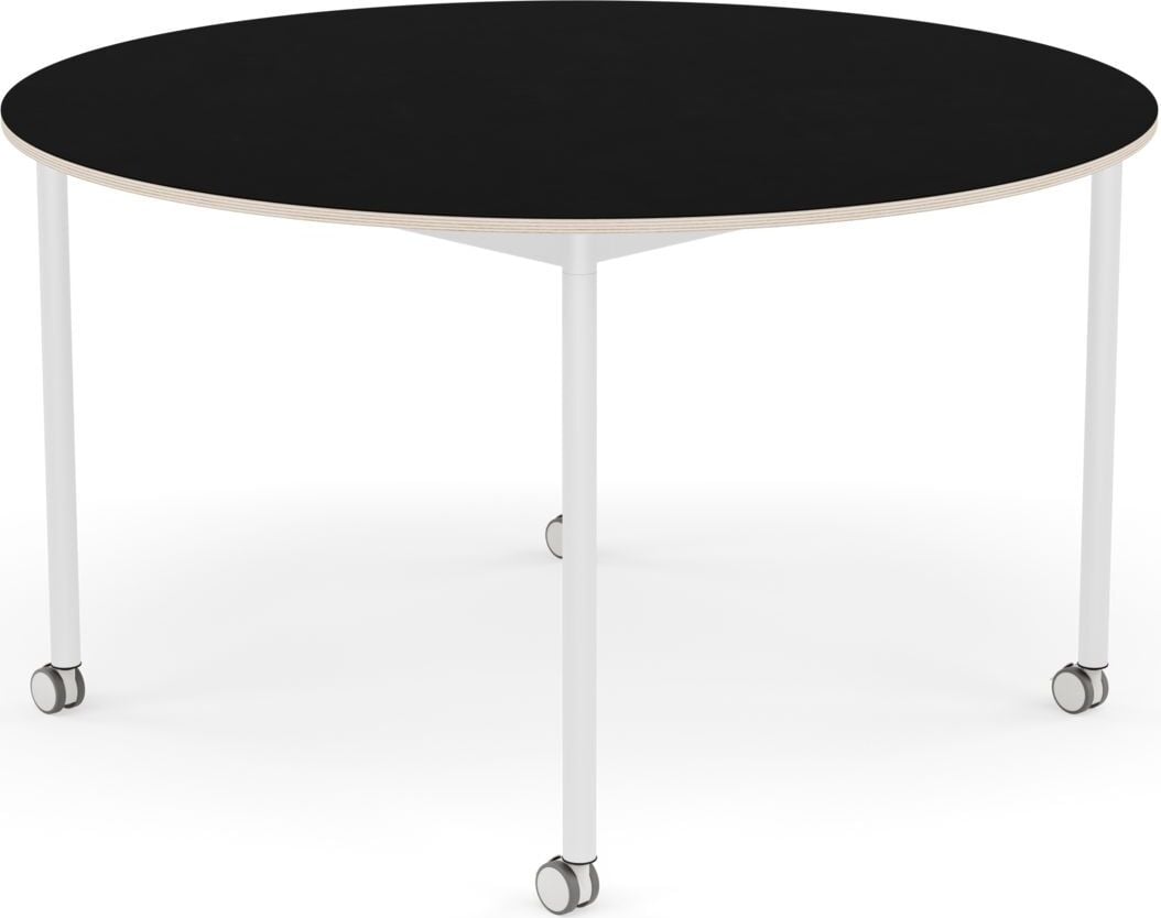 Base Tisch mit Rollen 128 cm rund schwarz laminiert weiße Beine