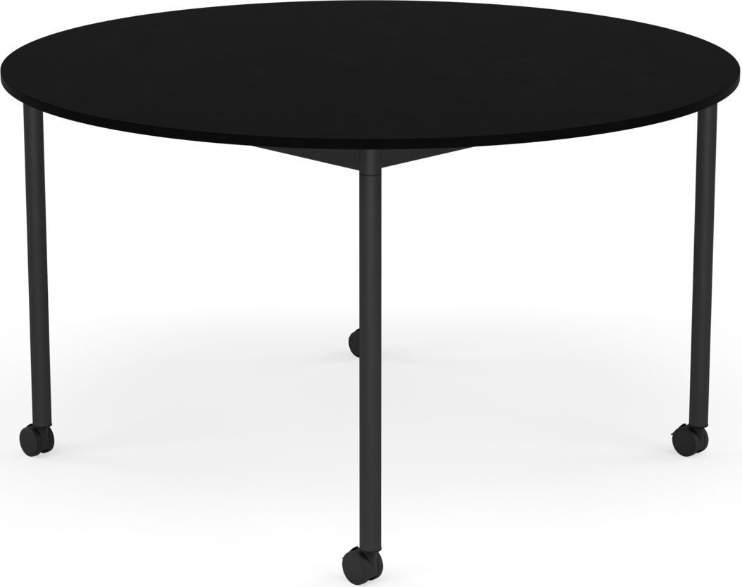 Base Tisch mit Rollen 128 cm rund schwarz laminiertes ABS schwarze Beine