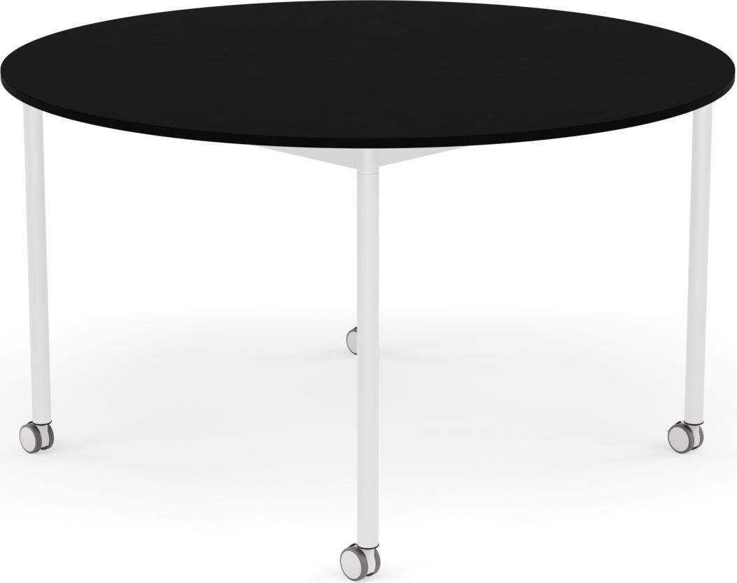 Base Tisch mit Rollen 128 cm rund schwarz laminiertes ABS weiße Beine