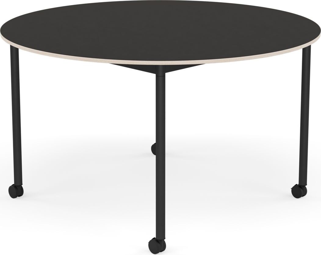 Base Tisch mit Rollen 128 cm rund schwarz Linoleum schwarze Beine