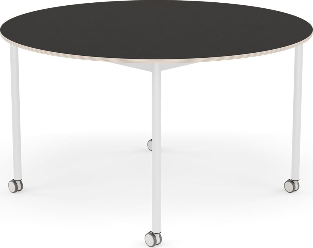 Base Tisch mit Rollen 128 cm rund schwarz Linoleum weiße Beine