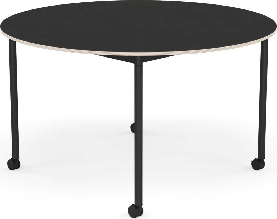 Base Tisch mit Rollen 128 cm rund schwarz Nanolaminat schwarze Beine