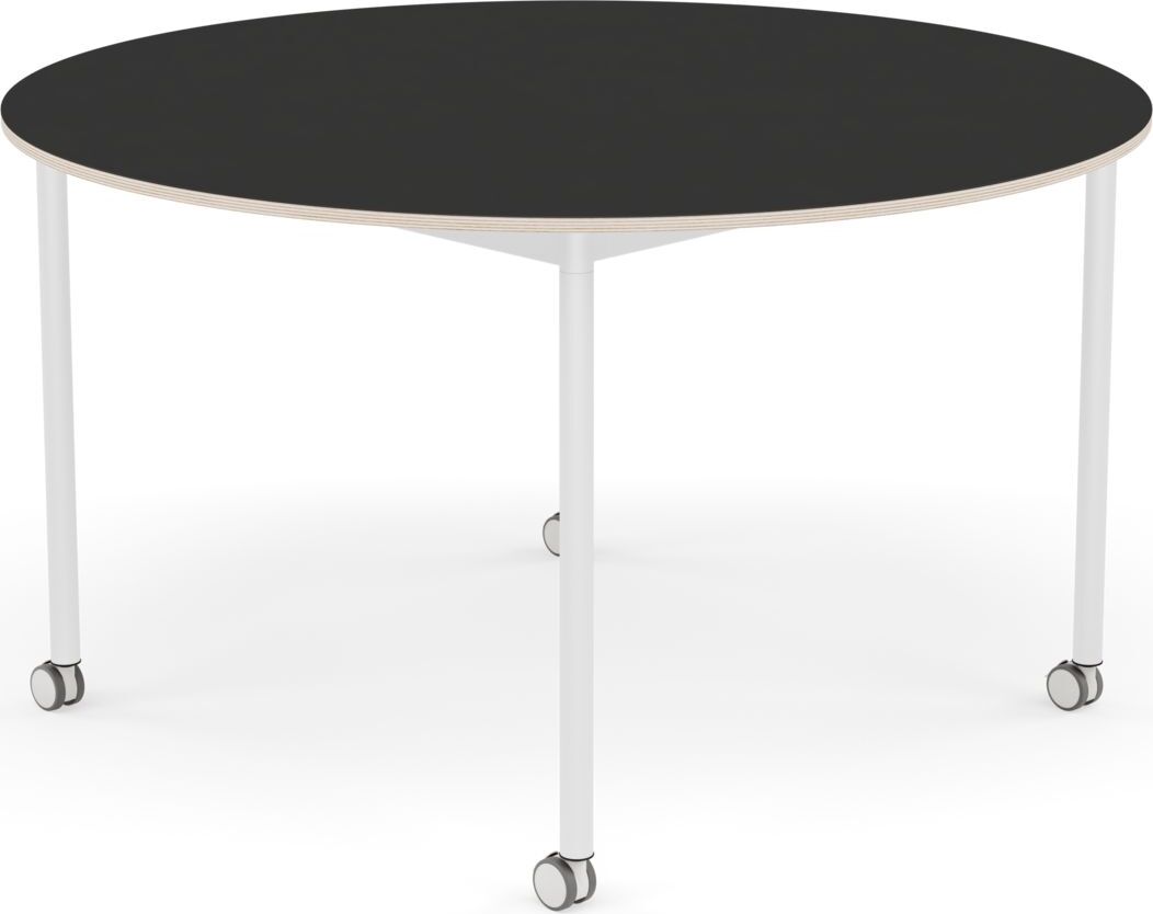 Base Tisch mit Rollen 128 cm rund schwarz Nanolaminat weiße Beine