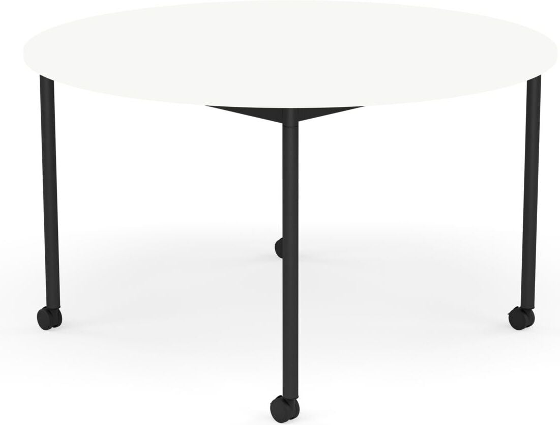 Base Tisch mit Rollen 128 cm rund weiß laminiertes ABS schwarze Beine