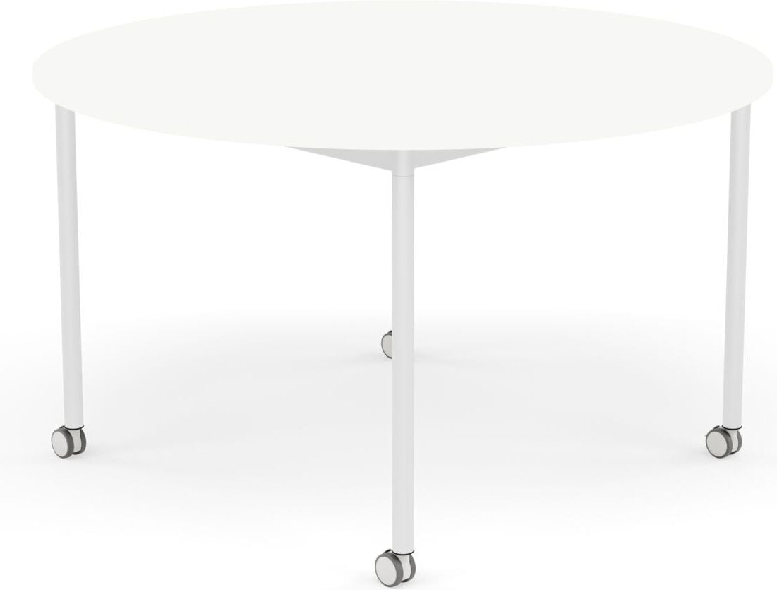 Base Tisch mit Rollen 128 cm rund weiß laminiertes ABS weiße Beine