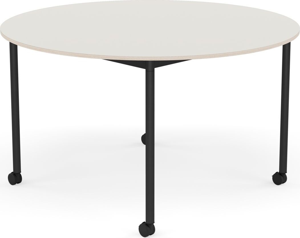 Base Tisch mit Rollen 128 cm rund weiß Nanolaminat schwarze Beine