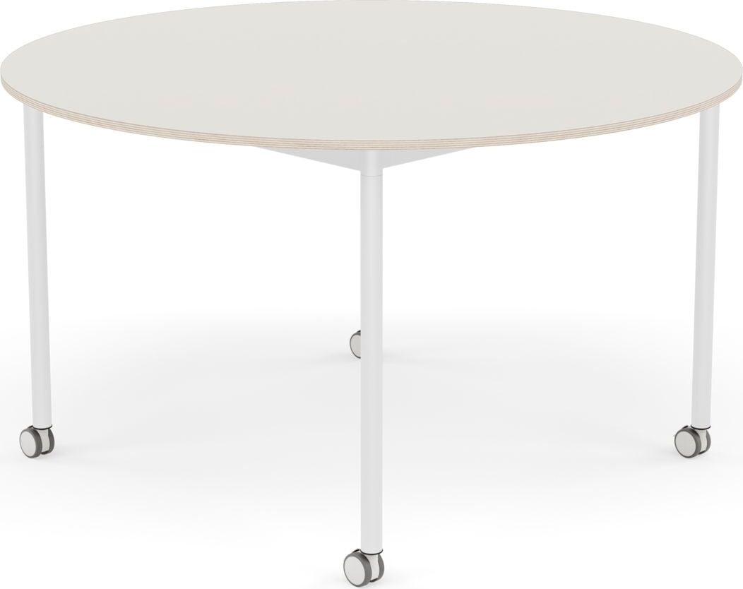 Base Tisch mit Rollen 128 cm rund weiß Nanolaminat weiße Beine