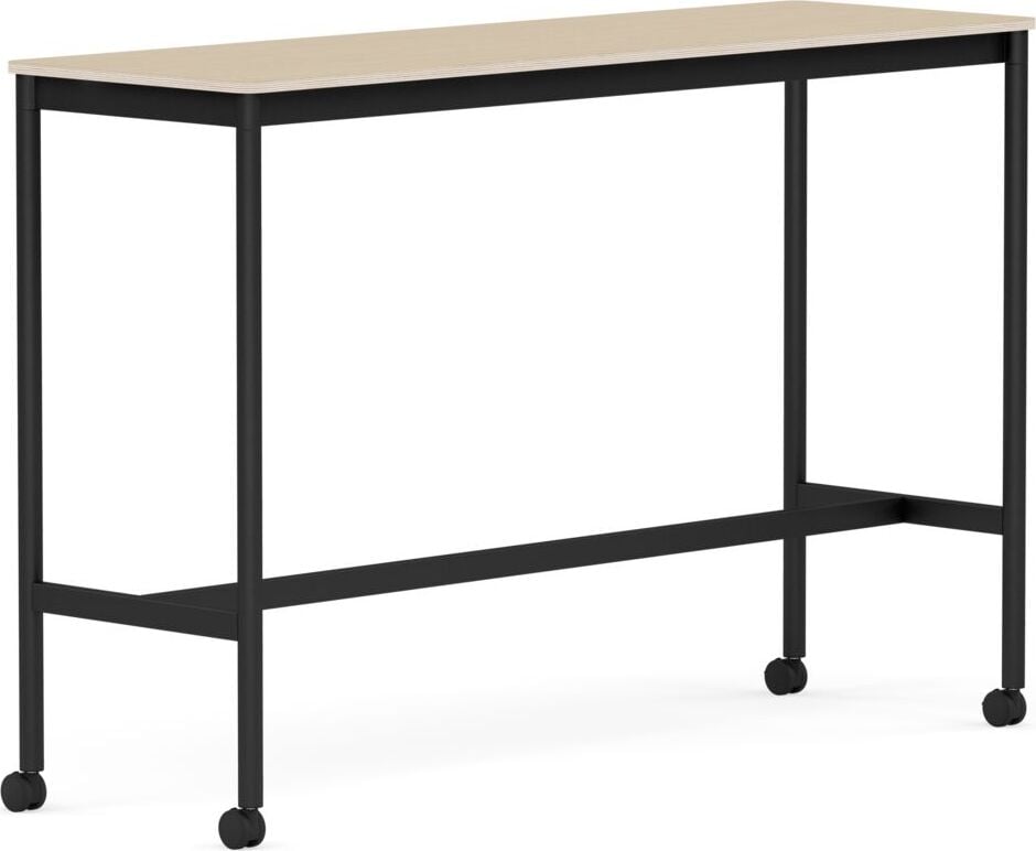 Base Tisch mit Rollen 50 x 160 x 105 cm lackiertes Eichenfurnier schwarze Beine