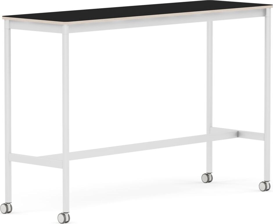 Base Tisch mit Rollen 50 x 160 x 105 cm schwarz laminiert weiße Beine
