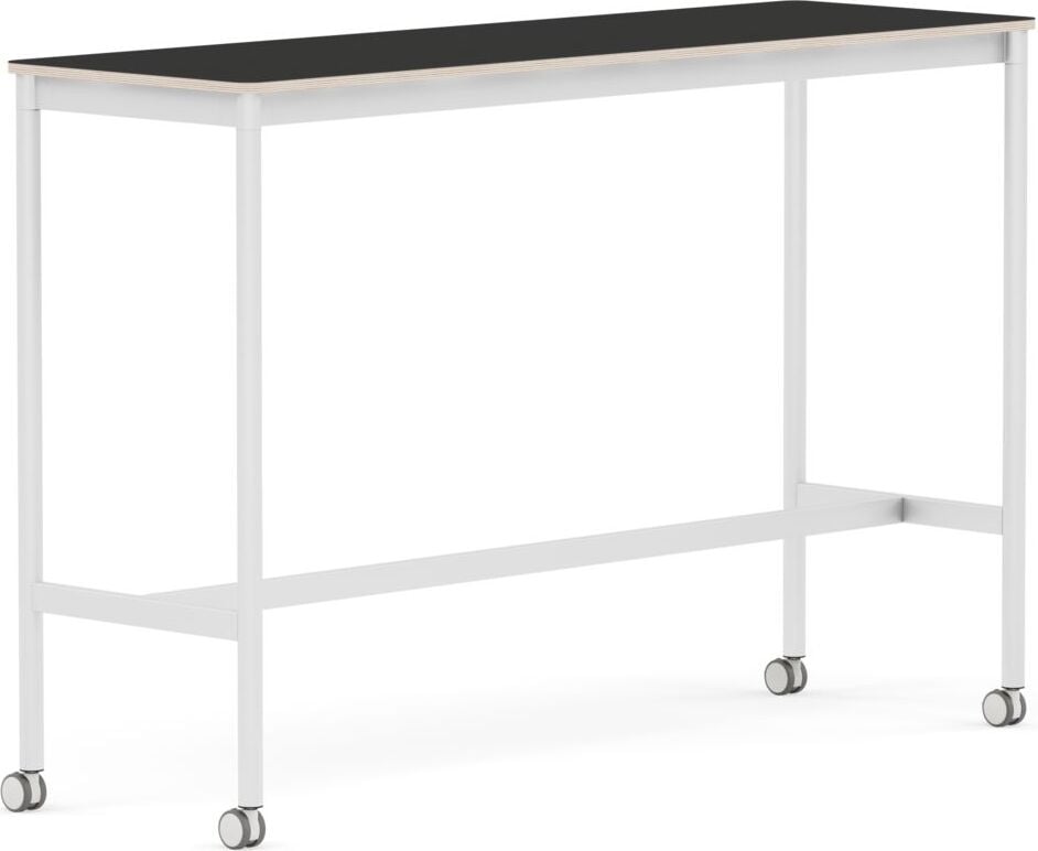 Base Tisch mit Rollen 50 x 160 x 105 cm schwarz Nanolaminat weiße Beine
