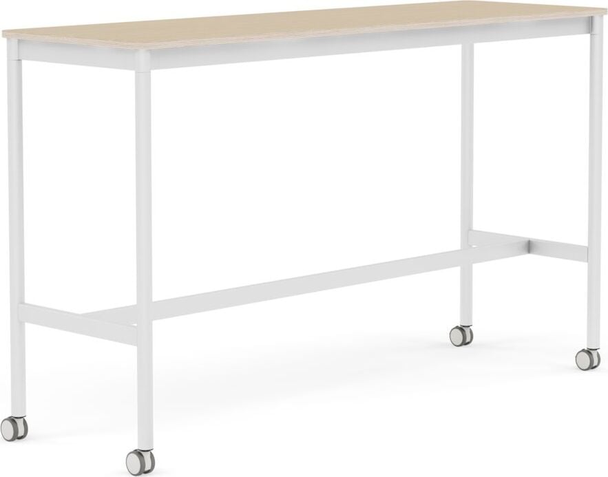 Base Tisch mit Rollen 50 x 160 x 95 cm lackiertes Eichenfurnier weiße Beine