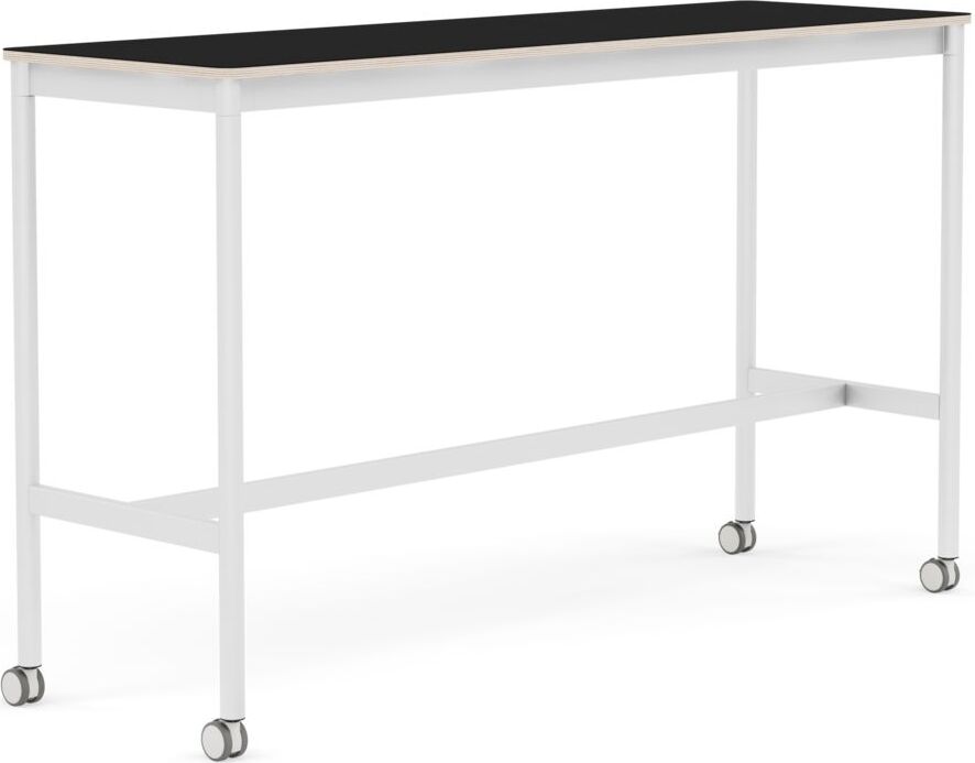 Base Tisch mit Rollen 50 x 160 x 95 cm schwarz laminiert weiße Beine