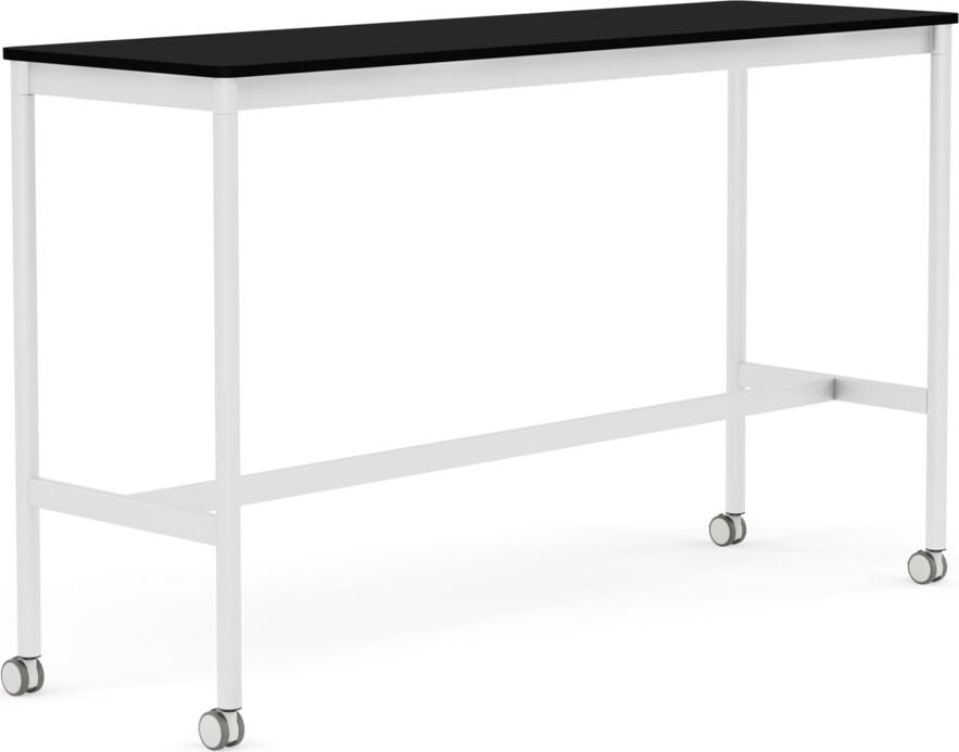 Base Tisch mit Rollen 50 x 160 x 95 cm schwarz laminiertes ABS weiße Beine