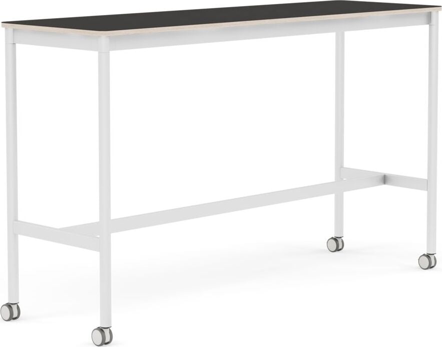 Base Tisch mit Rollen 50 x 160 x 95 cm schwarz Linoleum weiße Beine