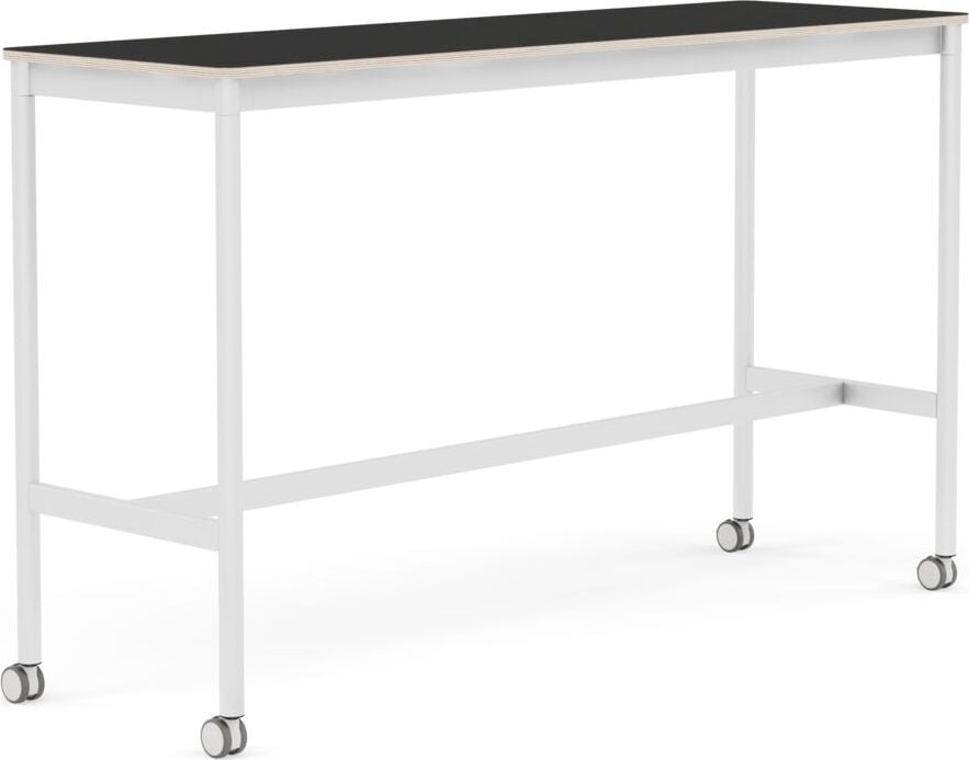 Base Tisch mit Rollen 50 x 160 x 95 cm schwarz Nanolaminat weiße Beine