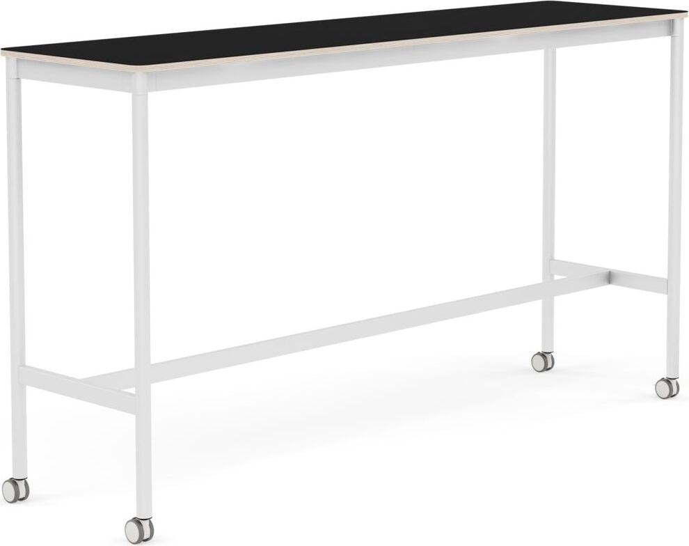 Base Tisch mit Rollen 50 x 190 x 105 cm schwarz laminiert weiße Beine