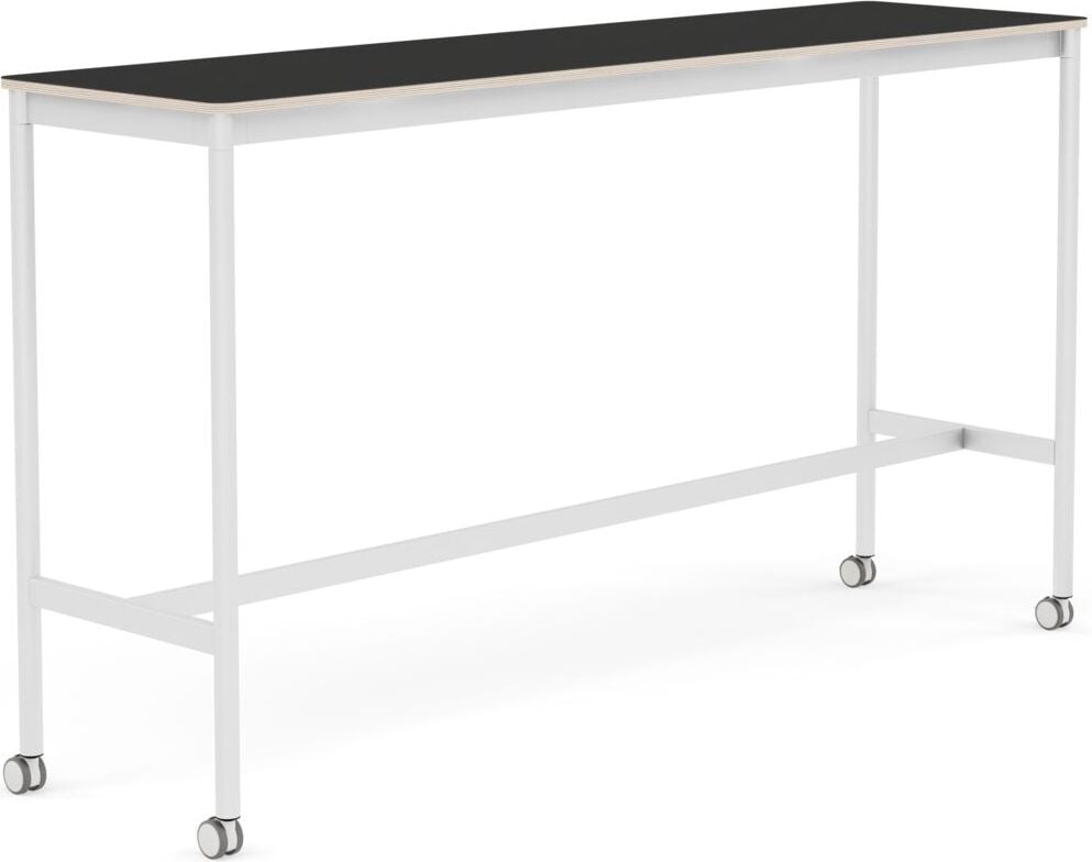 Base Tisch mit Rollen 50 x 190 x 105 cm schwarz Nanolaminat weiße Beine