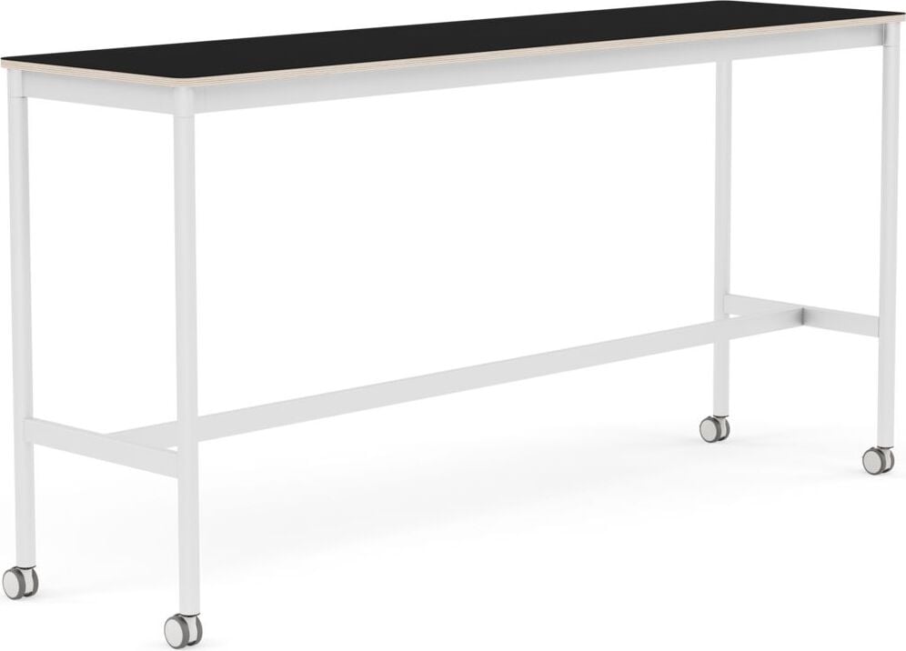 Base Tisch mit Rollen 50 x 190 x 95 cm schwarz laminiert weiße Beine