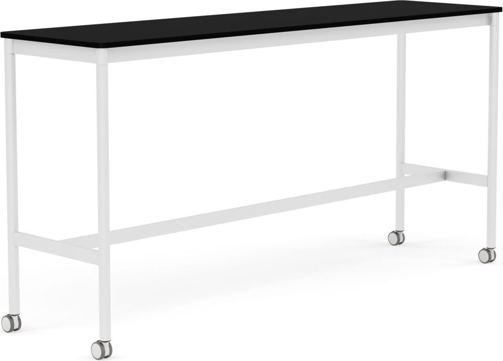 Base Tisch mit Rollen 50 x 190 x 95 cm schwarz laminiertes ABS weiße Beine