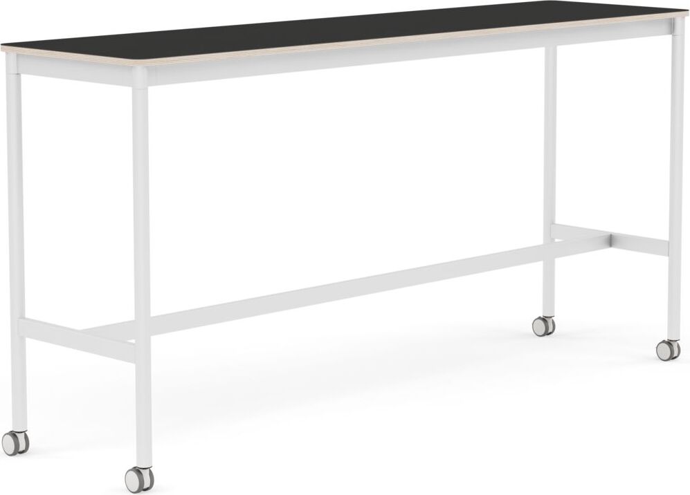 Base Tisch mit Rollen 50 x 190 x 95 cm schwarz Nanolaminat weiße Beine