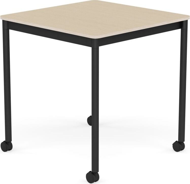 Base Tisch mit Rollen 70 cm quadratisch lackiertes Eichenfurnier schwarze Beine