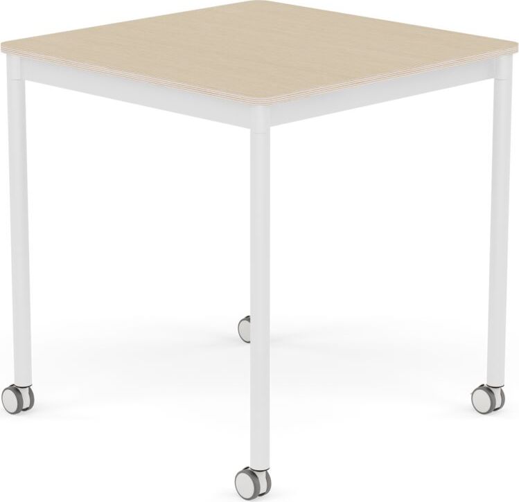 Base Tisch mit Rollen 70 cm quadratisch lackiertes Eichenfurnier weiße Beine
