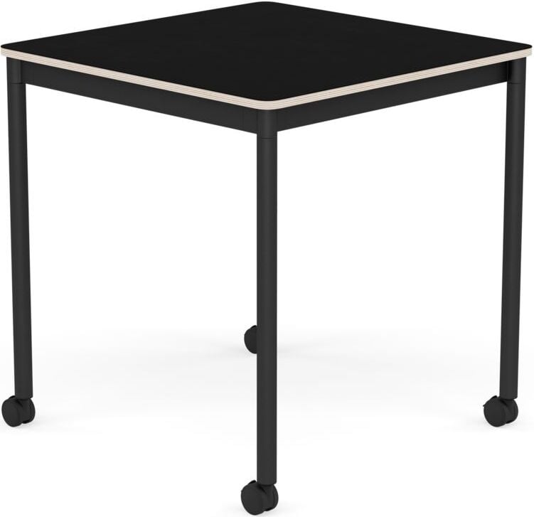 Base Tisch mit Rollen 70 cm quadratisch schwarz laminiert schwarze Beine