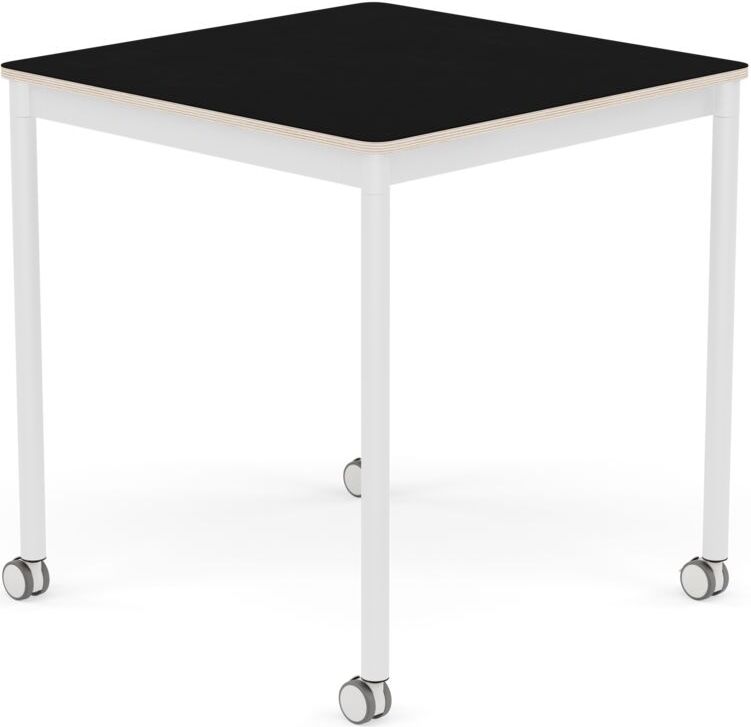 Base Tisch mit Rollen 70 cm quadratisch schwarz laminiert weiße Beine