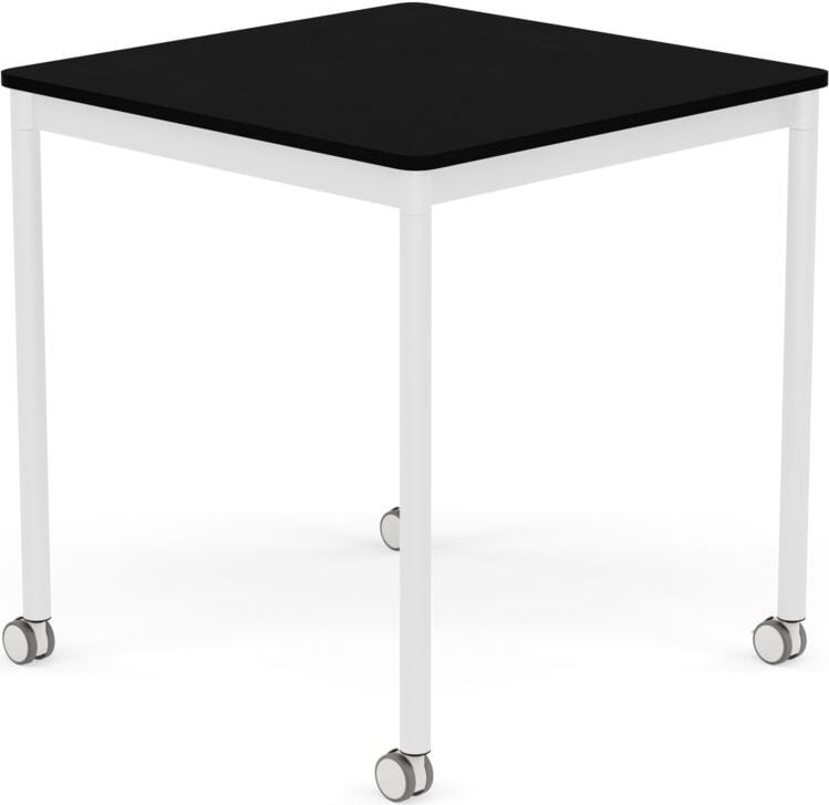 Base Tisch mit Rollen 70 cm quadratisch schwarz laminiertes ABS weiße Beine