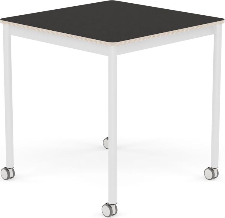 Base Tisch mit Rollen 70 cm quadratisch schwarz Linoleum weiße Beine
