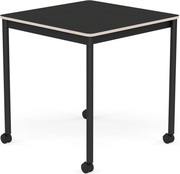 Base Tisch mit Rollen 70 cm quadratisch schwarz Nanolaminat schwarze Beine