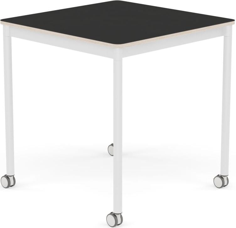 Base Tisch mit Rollen 70 cm quadratisch schwarz Nanolaminat weiße Beine