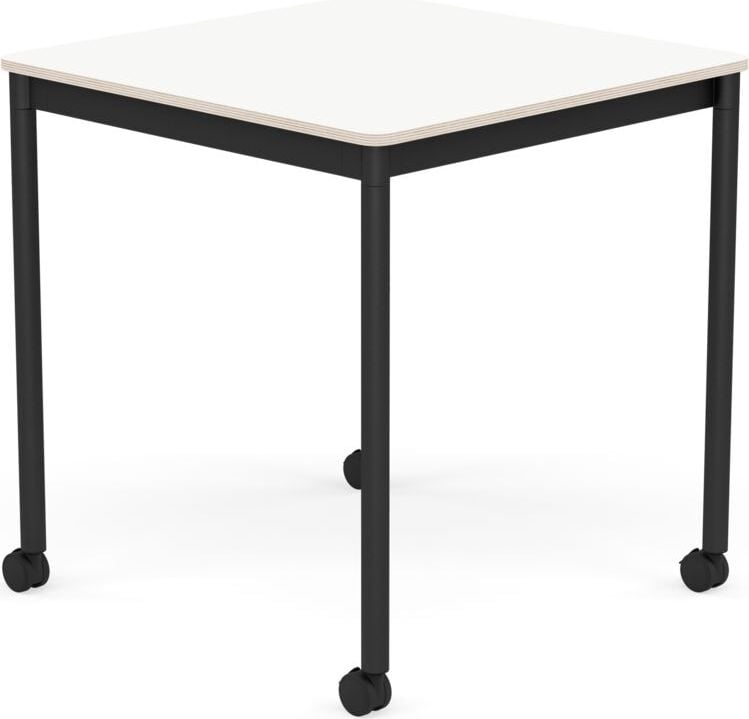Base Tisch mit Rollen 70 cm quadratisch weiß laminiert schwarze Beine