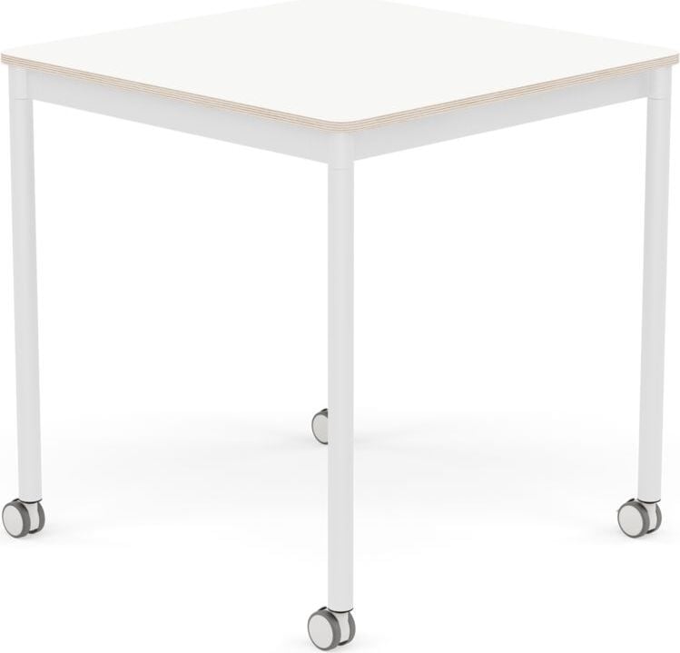 Base Tisch mit Rollen 70 cm quadratisch weiß laminiert weiße Beine