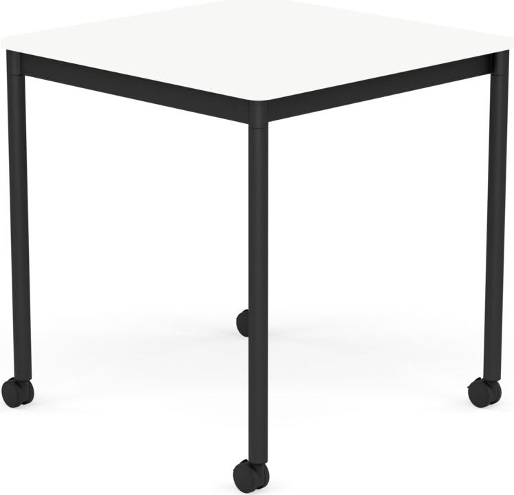 Base Tisch mit Rollen 70 cm quadratisch weiß laminiertes ABS schwarze Beine